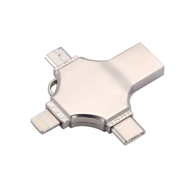 
4 In1 Silver Personalizado Hot Selling USB 3.0 2.0 Otg Pendrive Stylish Data Storage External Memory For Iphone Android 