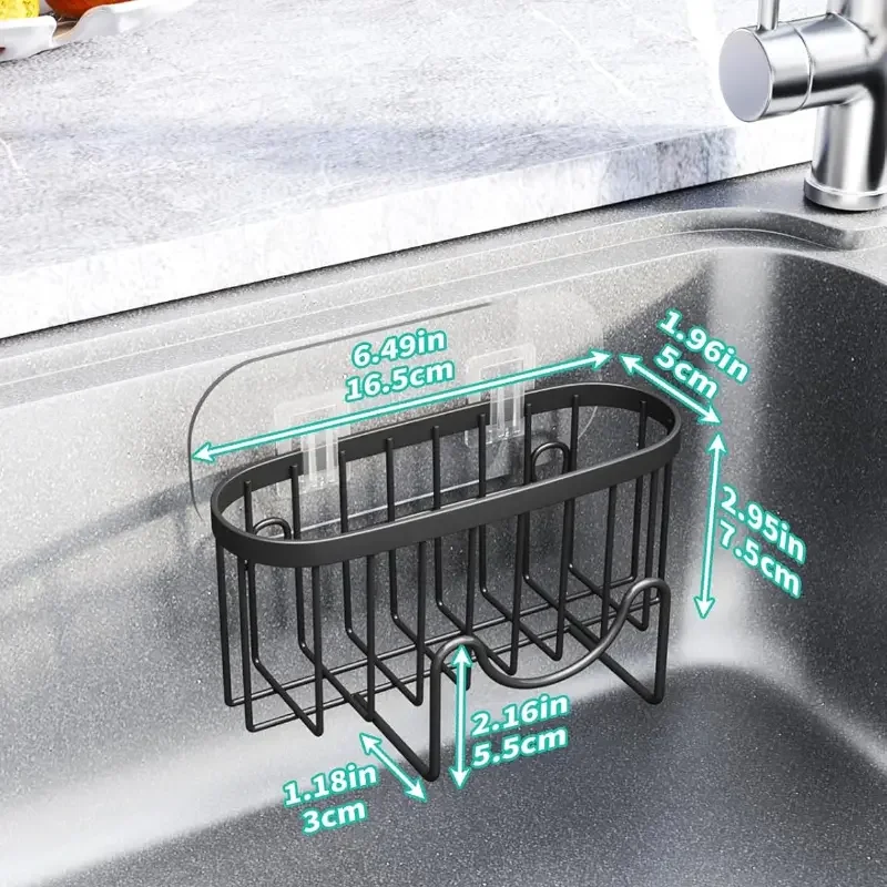 Multifunctional stainless steel M-Shape kitchen sink rack - double hanging organizer, sponge and brush drainage rack