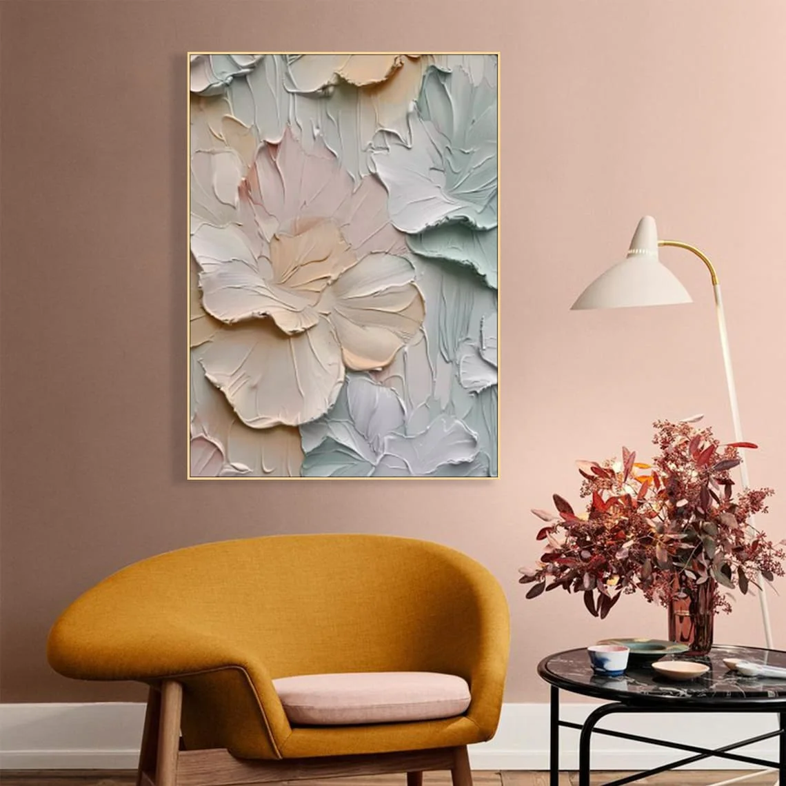 Colorful flowers Large size framed 3d art texture Bedroom hotel decorative painting