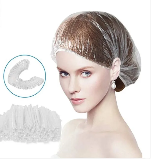 Disposable Hair Plastic Shower Cap - (Pack of 100) Clear Women Shower caps Waterproof Bath caps Processing Hair Cover