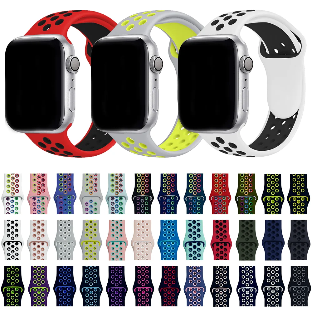 Dual Color Soft Silicone Breathable Wristband 41mm 45mm Strap Rubber Replacement Sport loop band for Apple Watch Series 7 6 SE