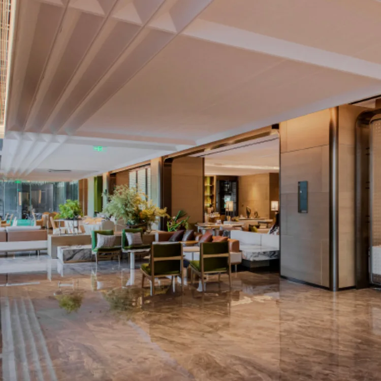 Orangefurn High Class Luxury 5 Star Hotel Stainless Table And Chairs Modern Hotel Resort Restaurant Furniture One Stop Solution