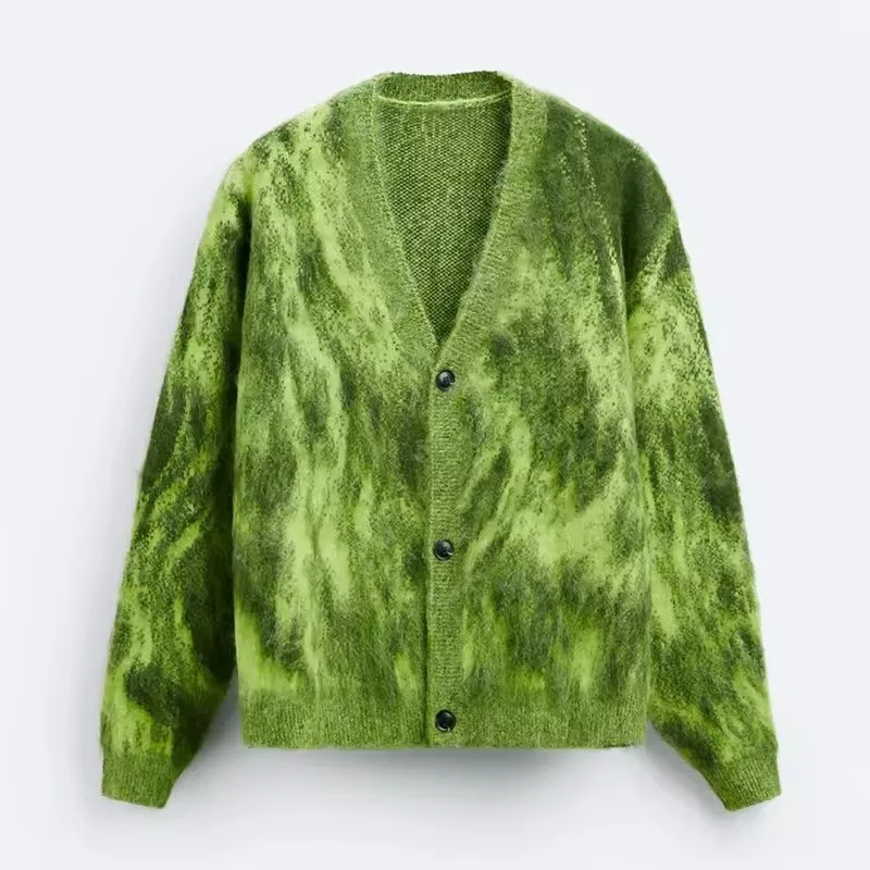 Men Mohair sweater Custom Pattern & Design Fuzzy Pullover Jacquard Pattern Knitwear Knit winter mohair knitted sweater Cardigan