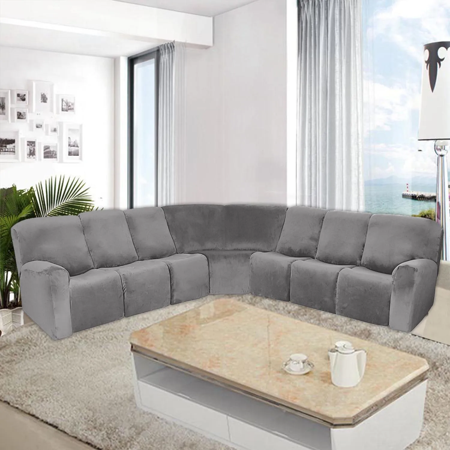 7 seat L Shape Sofa Covers, manufacturer l shape Velvet Elastic sectional sofa cover for Reclining L Shape Sofa, Slip