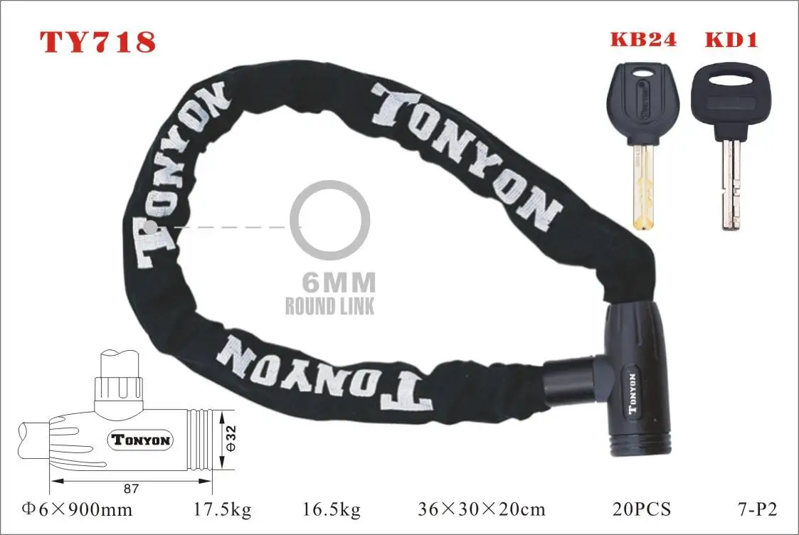TONYON High quality material anti shearing and anti sawing bicycle lock with key bike lock chain lock motorcycle