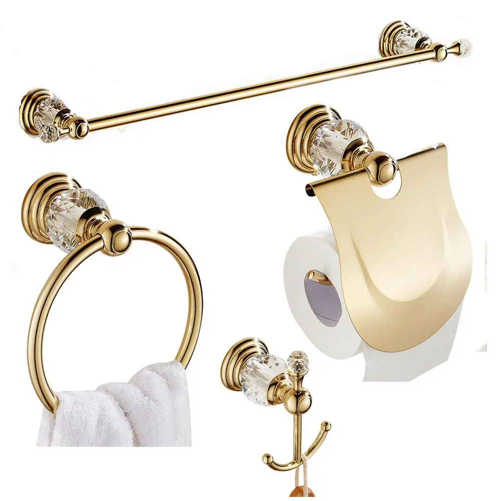 Gold Crystal Brass Gold Soap Dish Towel Holder Hair Dryer Rack Paper Bathroom Accessories Bathroom Hardware Set