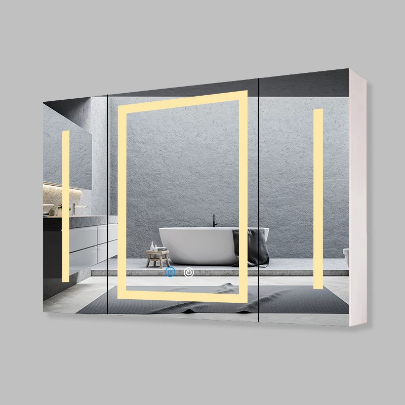 Fullkenlight Luxury Wall Mount Smart Led Bathroom Shower Cabinet Vanity Modern Style Bathroom Cabinets for Sale Rectangle CN;GUA