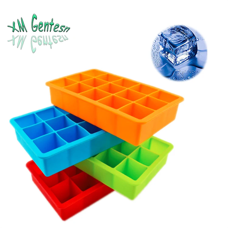 Factory Stock Silicone Ice Cube Trays Non stick Square BPA Free Ice Moulds with lids