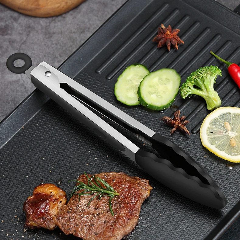 9 Inch Silicone Head Stainless Steel Bread and Salad Tongs Classic Novel Design for Everyday Dining for Restaurants