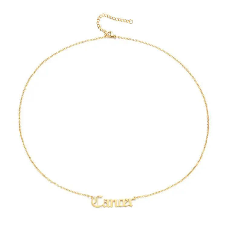 18K Gold Plated Stainless Steel 12  Horoscope Necklace Old English Letter Cancer Zodiac Sign Necklace for Birthday