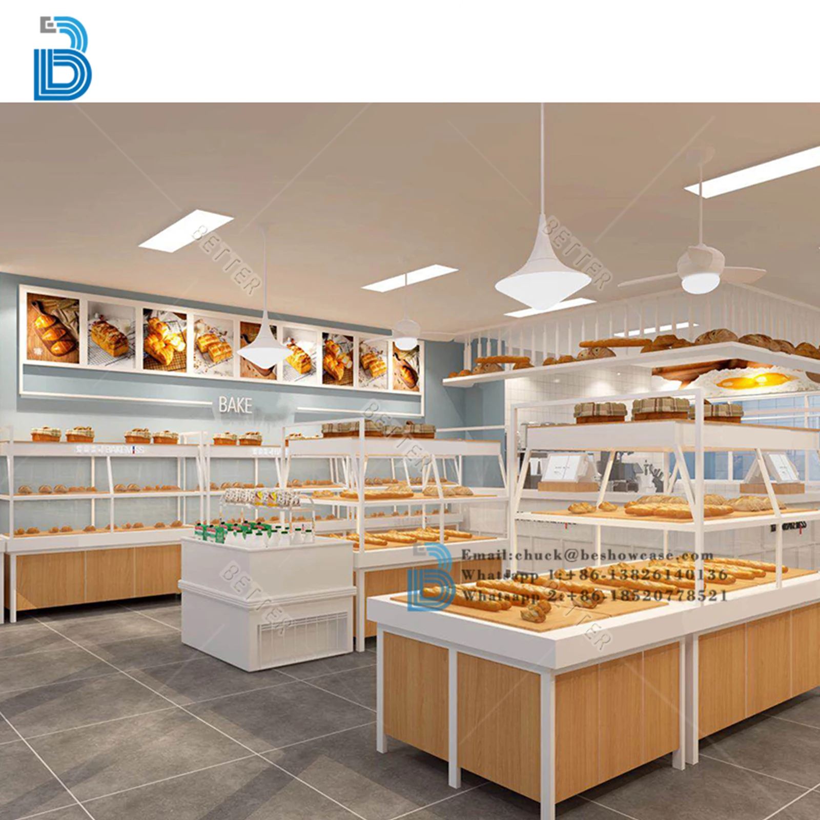 Retail Dessert Shop Fittings Decoration Interior Design Bakery Store Furniture Display Showcase