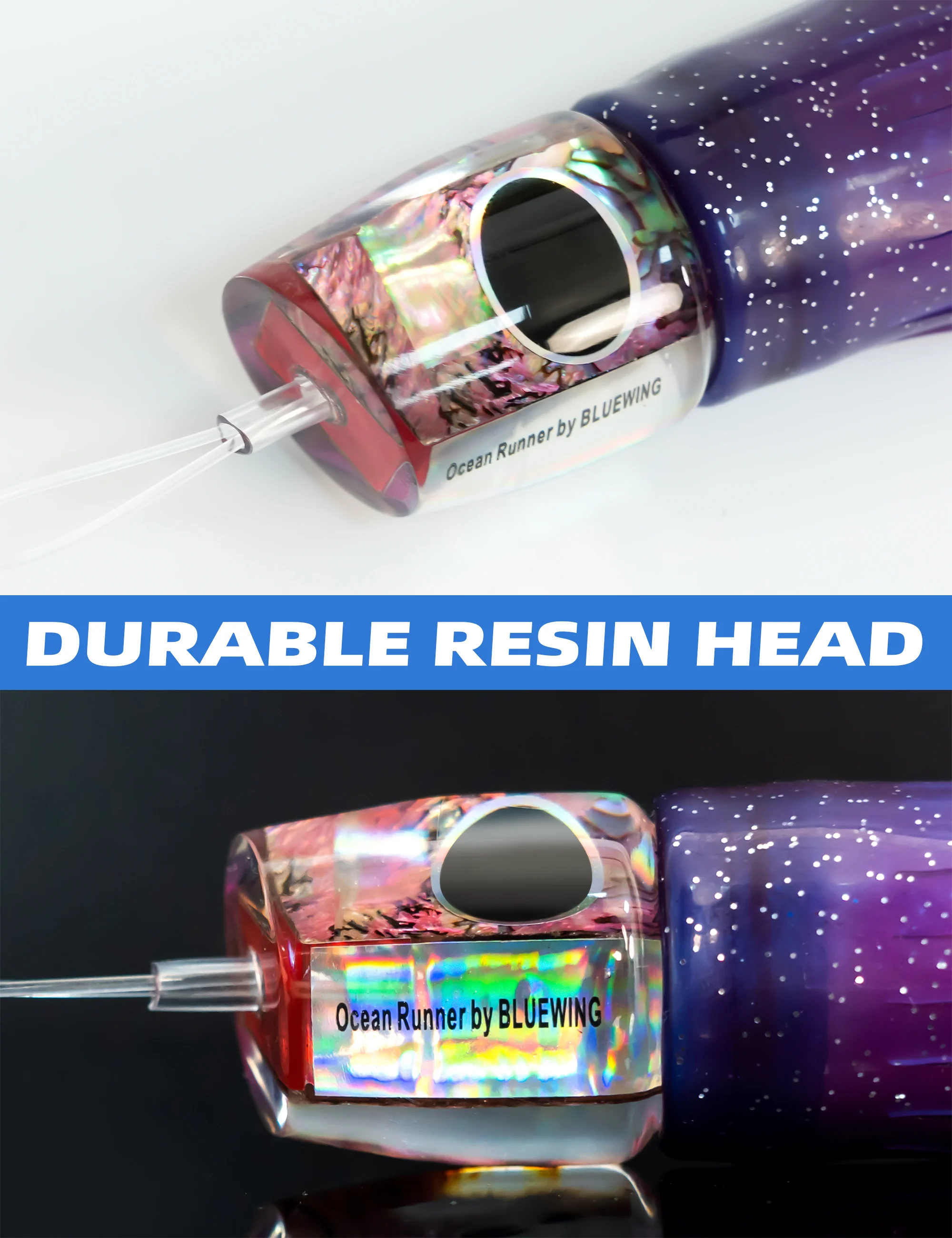 Custom Resin Head Octopus Fishing Squid Skirts Rigged Big Game Trolling Fishing Lure for Tuna Marlin Wahoo