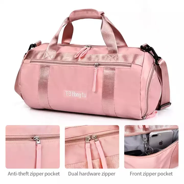 Custom Logo Pink Gym Women Design Waterproof Fashion Man Nylon Duffel Tote Bag Luggage Duffle Travel Bag With Shoe Compartment