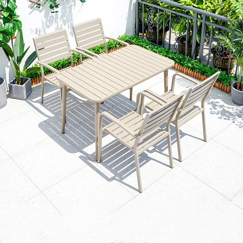UPTOP Outdoor Home Furniture Cheap Aluminum Frame Dining Chair Patio Furniture Rectangular Plastic Wood Dining Table Set