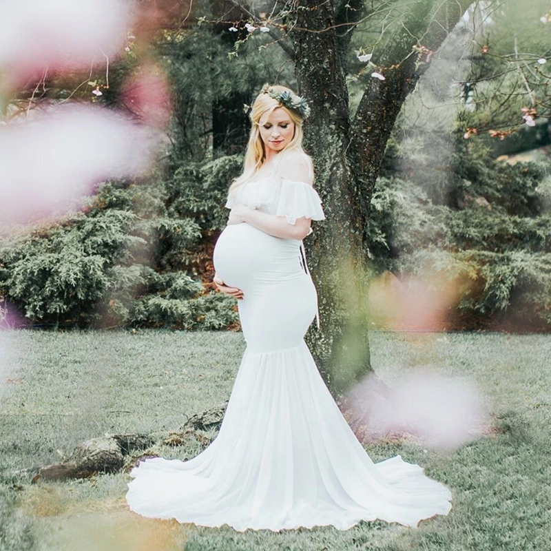 
Mermaid Maternity Dresses For Photo Shoot Pregnant Women Pregnancy Photography Props Sexy Off Shoulder Maxi Maternity Dresses 