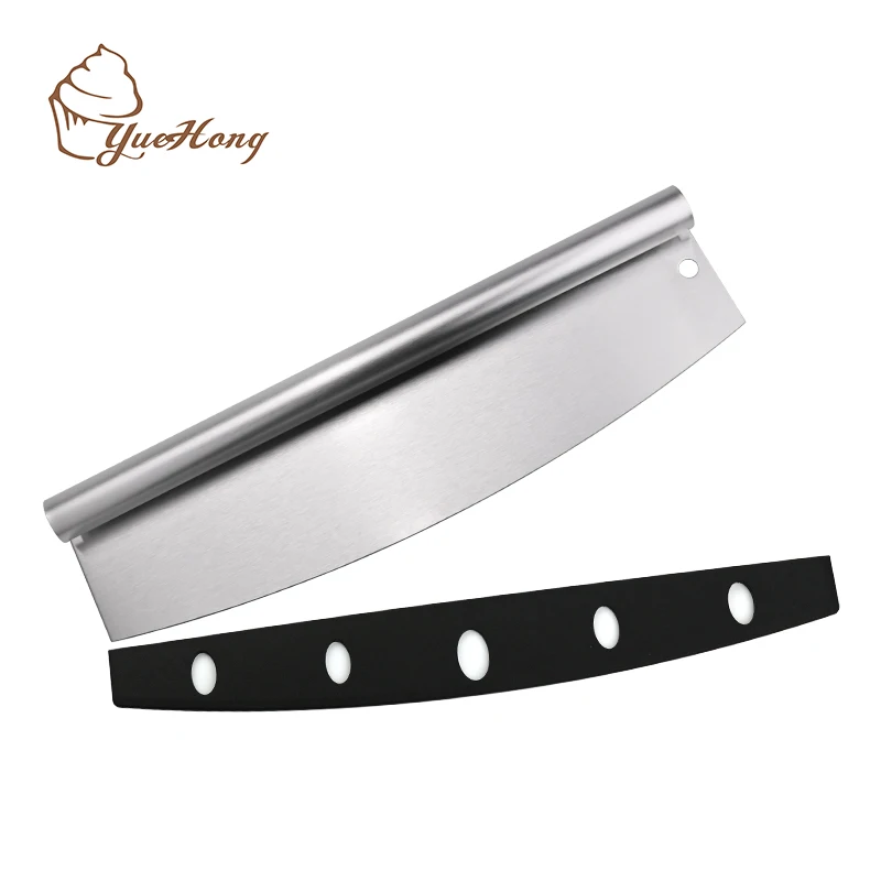 14 Inch Stainless Steel Pizza Cutter Rocker Knife with Plastic Protective Cover
