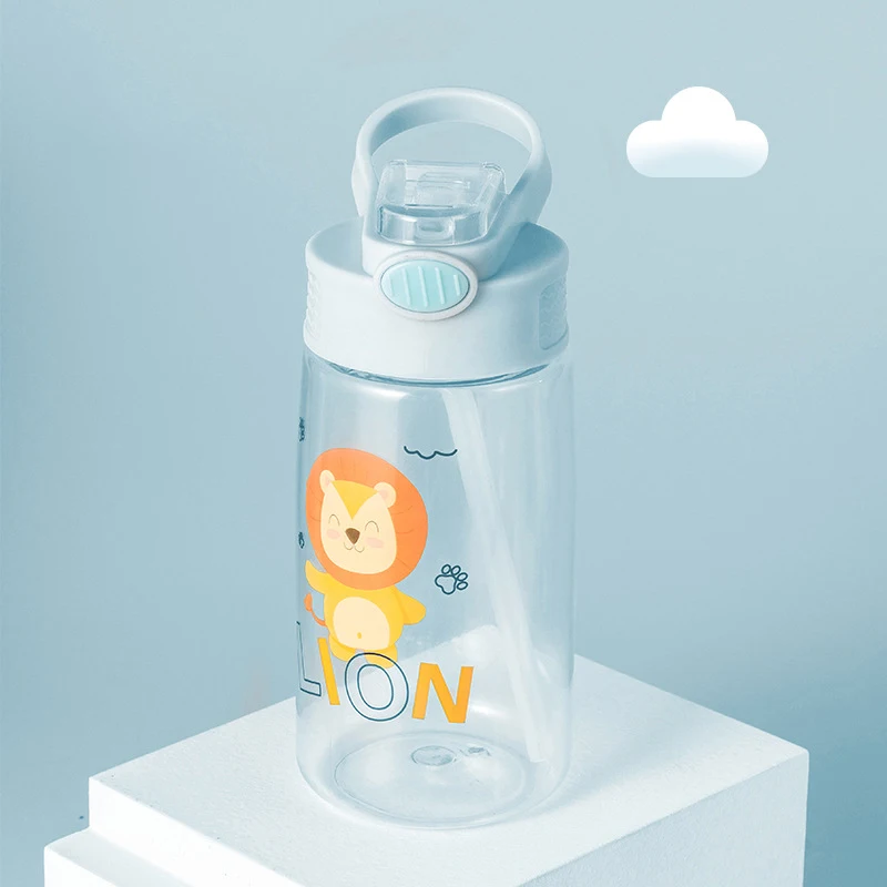 500ML Baby Plastic Water cup Animal Print Pattern plastic Portable Water Bottle With Plastic Lids children Straw bottles