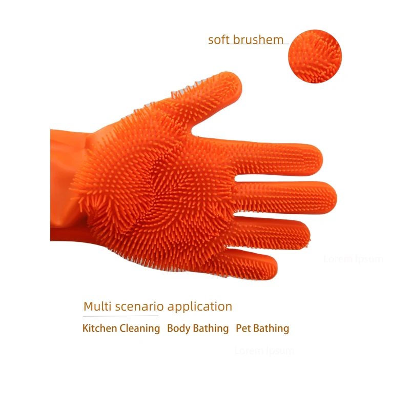 Kitchen Cleaning Accessories Dishwashing Cleaning Gloves Silicone Rubber Exfoliating Shower Shampoo Silicone Dish Washing Gloves