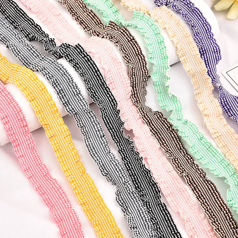 2.5cm Width Woven Belt Black And White Polyester Elastic Ribbon For Bags Jacquard Tape With Checked Webbing