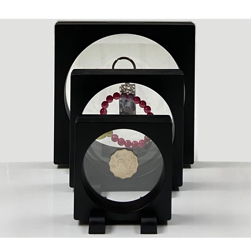PET Membrane Jewelry Ring Pendant Display Stand Holder Bague Packaging Box Protect Jewellery & Stones Floating Presentation Case
