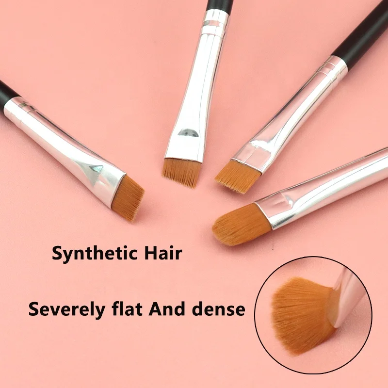 Black wood handle flat concealer brush Synthetic flat concealer brush private label severely flat And dense thin eyeliner brush