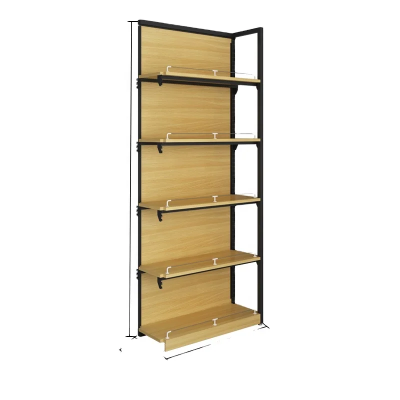 Retail store MDF wood shelving supermarket display metal shelf and grocery wooden gondolas