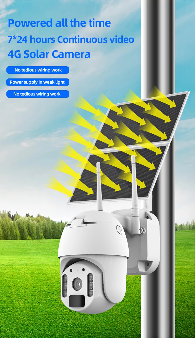 ZCVISION New 24 Hours Recording Wifi IP PTZ CCTV Surveillance Security Solar Camera 4G with Floodlight Full Color Night Vision