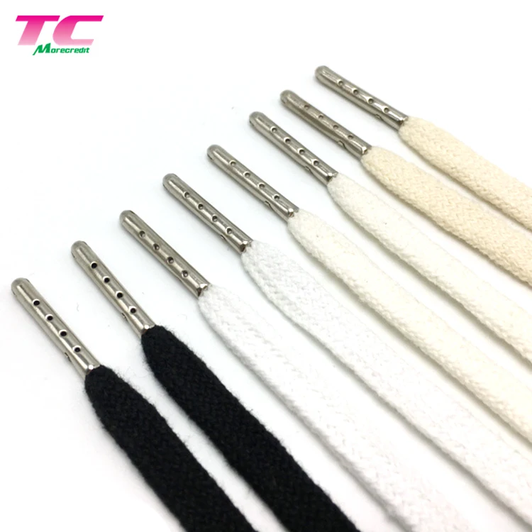 Plenty Stock 10mm Flat Cotton Fabric Shoelaces, Black Shoelaces Metal Tips For Hoody , Pants and Sports Wear