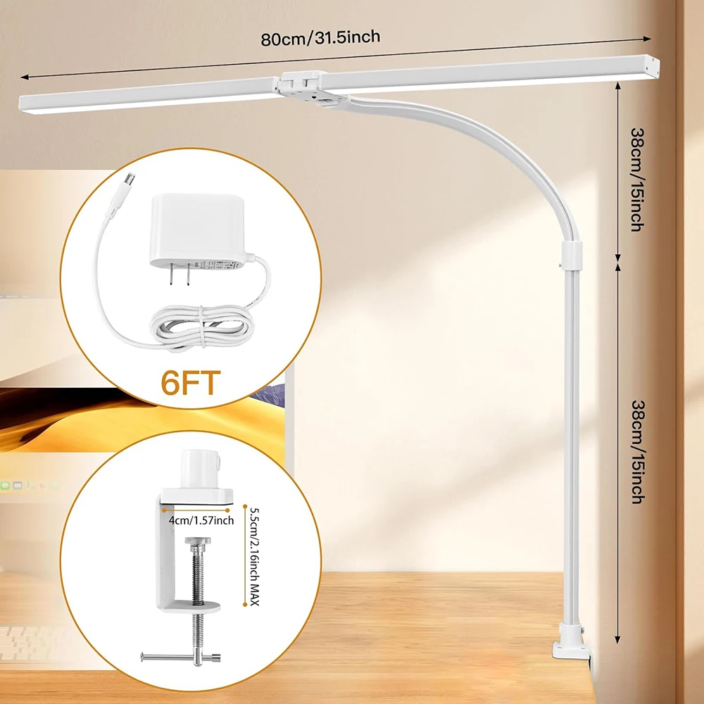 Ultra Bright 24W Flexible Gooseneck Clamp Computer Monitor LED Table Light Architect Lamp for Screen