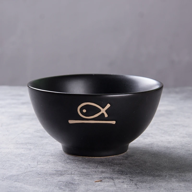 
Lucky Ceramic Black Pasta Ramen Noodles Soup Rice Bowls Decor 