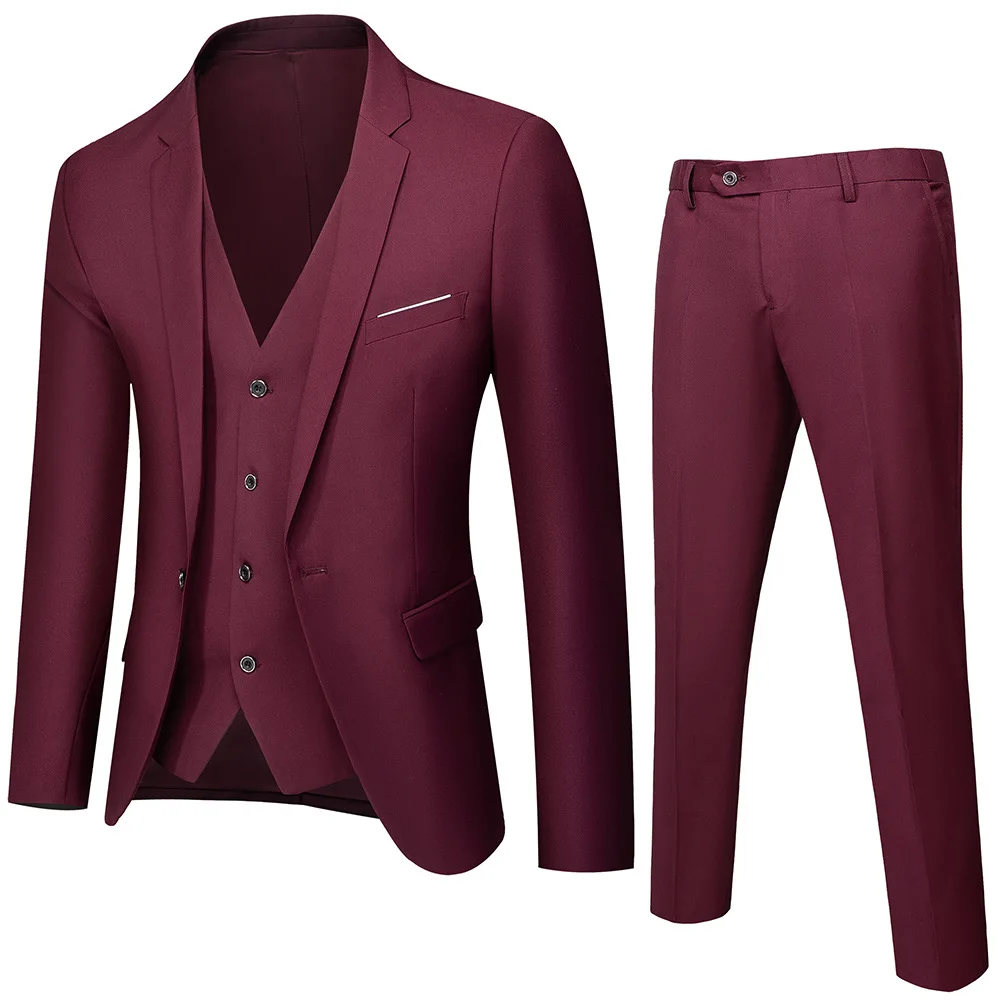D0829TA37  High Quality Male Groom Wedding Blazers Jacket Coat Pants Vest 3 Pieces Set Sehe Fashion