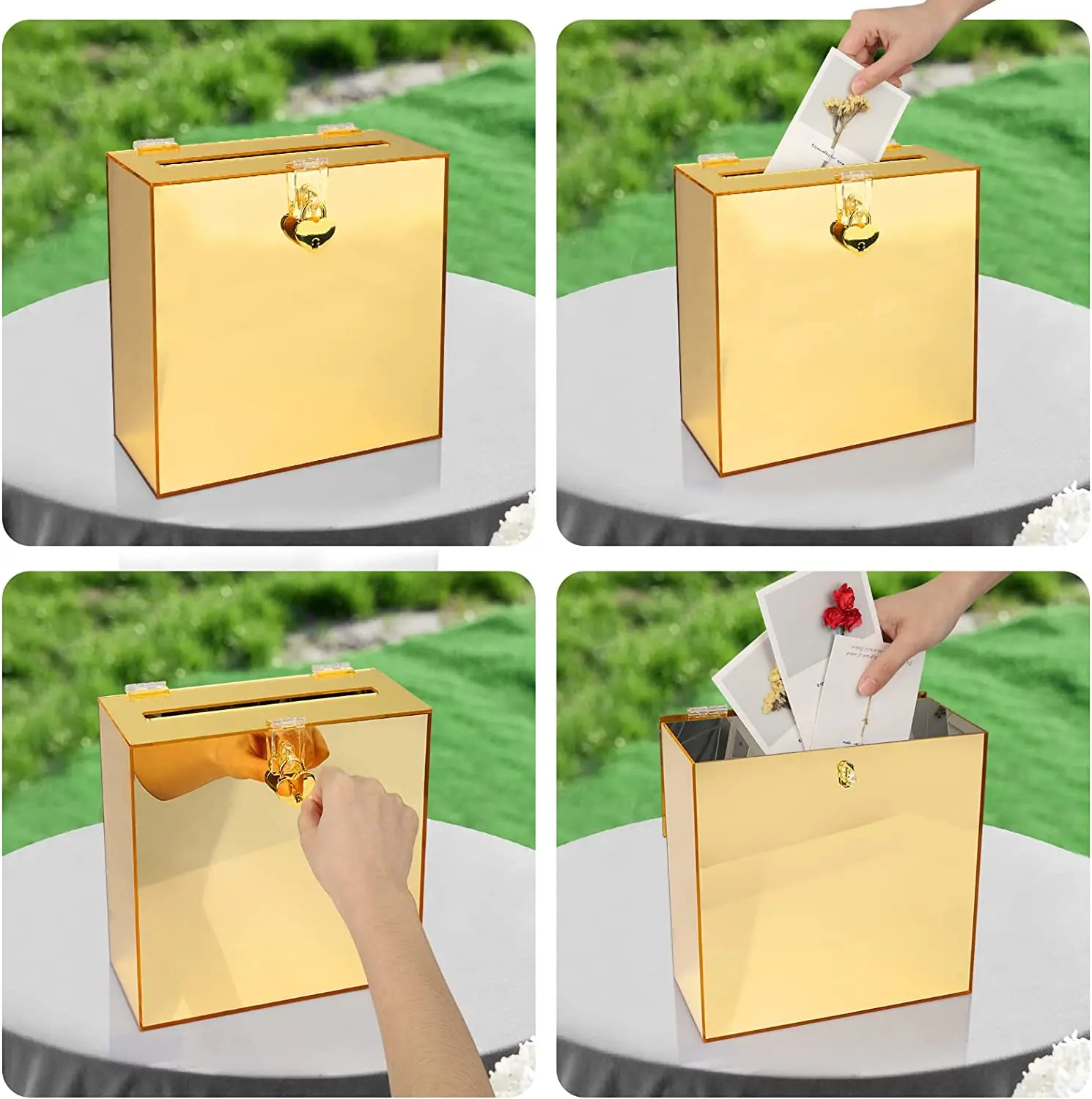 Gold Mirror Acrylic Wedding Card Box with Slot Wedding Receptions Wishing Box