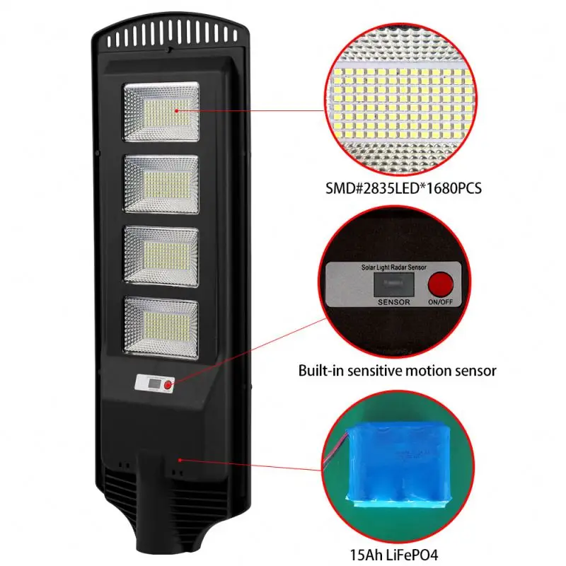 Waterproof ip65 Solar panel road light outdoor motion sensor ABS 100w 200w 300w high power integrated solar led street light