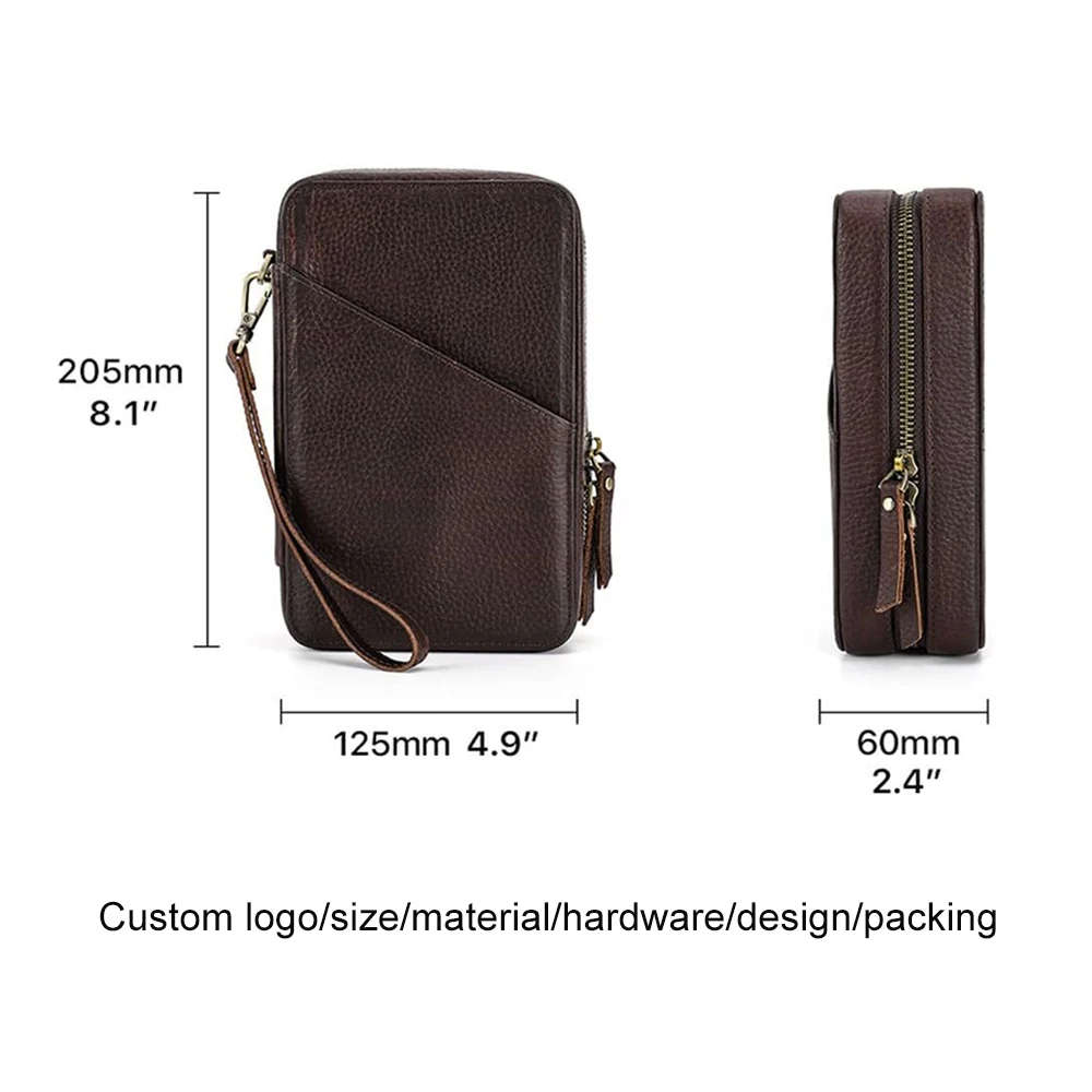 Custom Large Capacity Real Leather Electronic Accessories Travel Organizer Storage Bags  with Zipper for Cables SD Cards