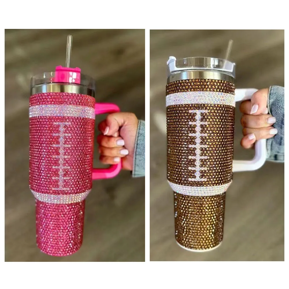 Новый дизайн большой емкости кофейный стакан 40 унций регби футбол горный хрусталь стакан с ручкой