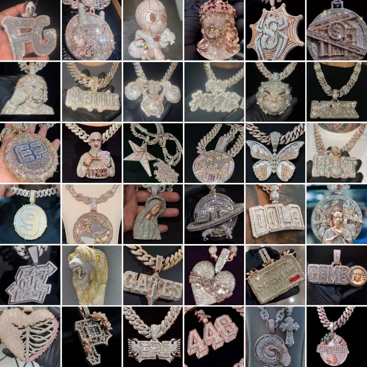 Custom Colored  Pendant 925 Sterling Silver gold plated Colorful CZ iced out White Moissanite Diamonds Pendant