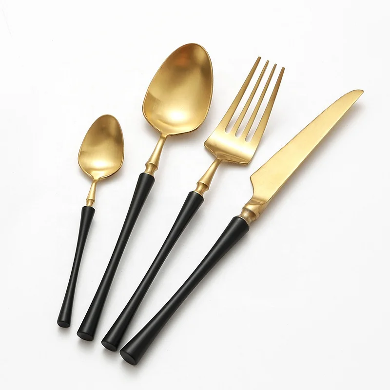 Black  gold luxury wedding used flatware set  stainless steel cutlery