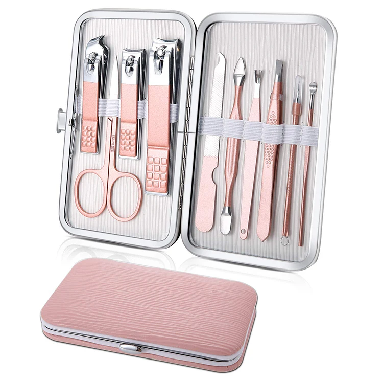
Best Selling Women Pink Coated Nail Care Tool Gift Set 10 Pieces Nail Manicure Pedicure Set 