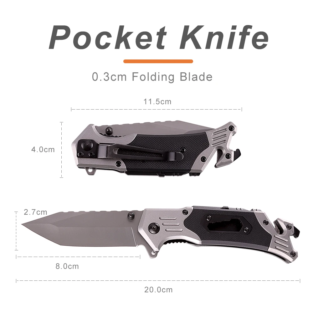 
Multi functional Folding Knife Outdoor Camping Survival Tool Knives with Magnesium Bar Whistle Rope Cutter Bottle Opener 