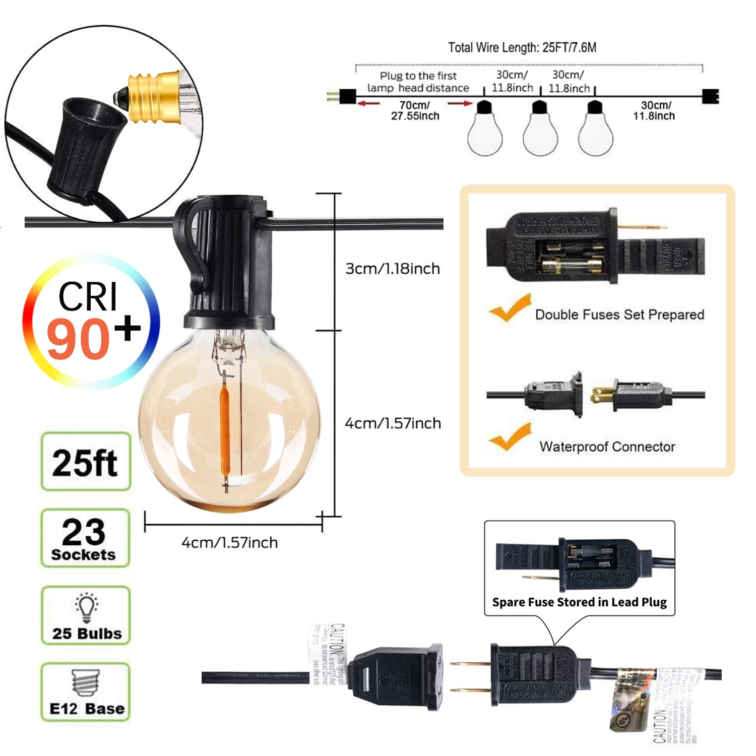 G40 1w E27 E14 E12 12v 110v 220v крытый напольный СИД Serie сад Солнечный свет шнура для рождества праздника