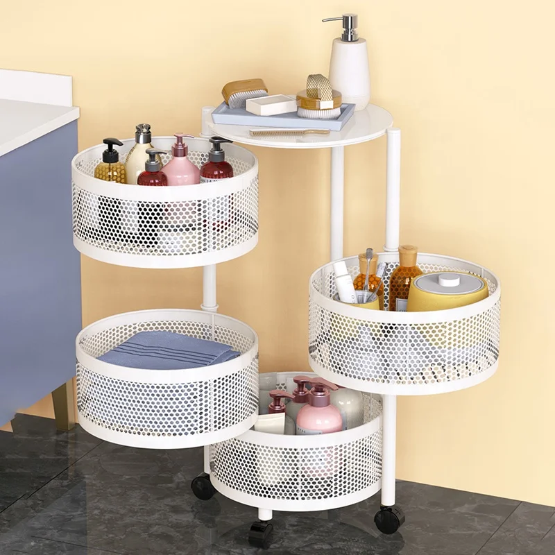 Modern white black Kitchen storage rotatable shelf 3/4/5 layers vegetable or fruit storage rack