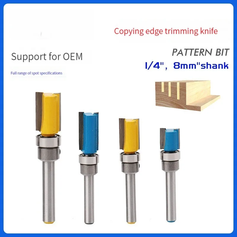 HENGLAI 3PCS Set Carpentry Tools 1/4 Inch Shank Trimming Flush Router Bits For Wood Woodworking