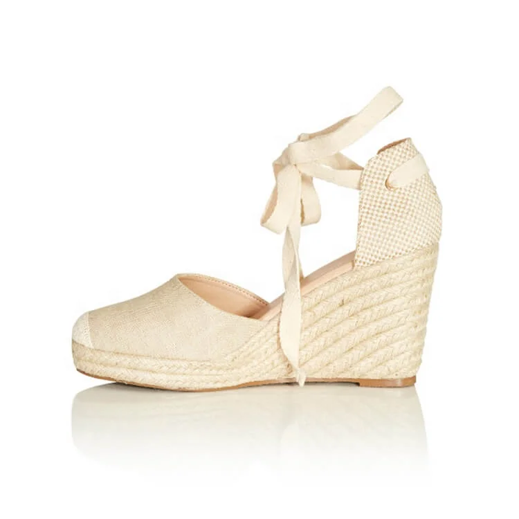 Pretty Small And Big Size Women Lace-up Wedge Platform Espadrilles Shoes
