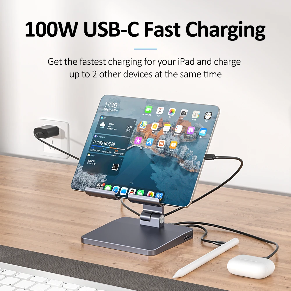 7 in 1 Multiport portable foldable phone holder adapt for aluminum adjustable laptop stand with usb hub