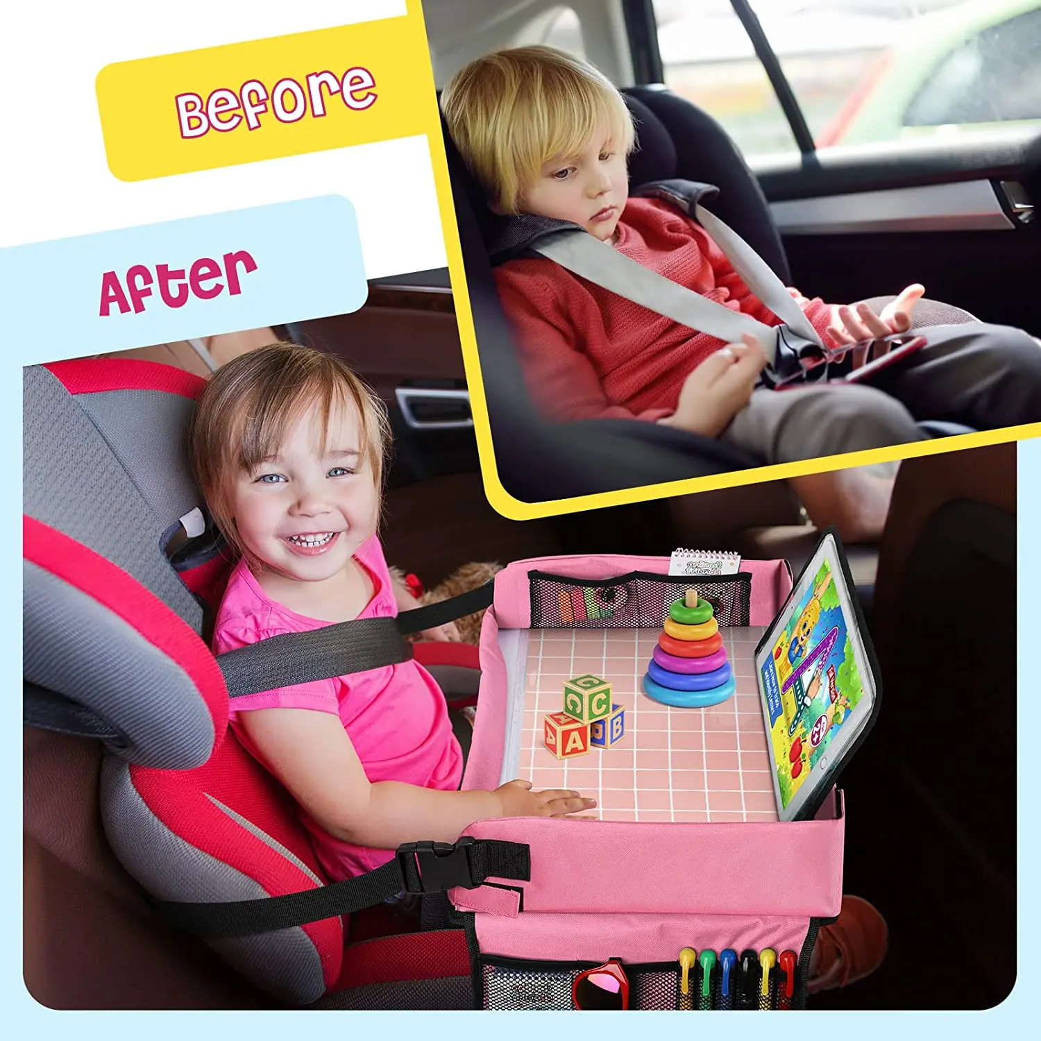 Car Seat Organizer Kids Travel Tray for Kids Toddlers Activities in Car Seat