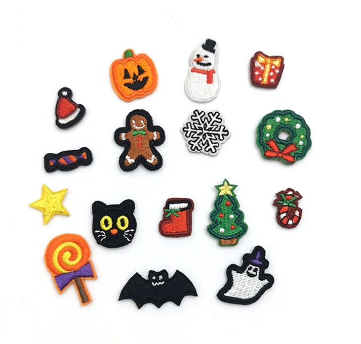 Custom Badge Embroidery Christmas Santa Claus christmas tree Halloween Bats Patch Iron On Patch Applique For Clothing