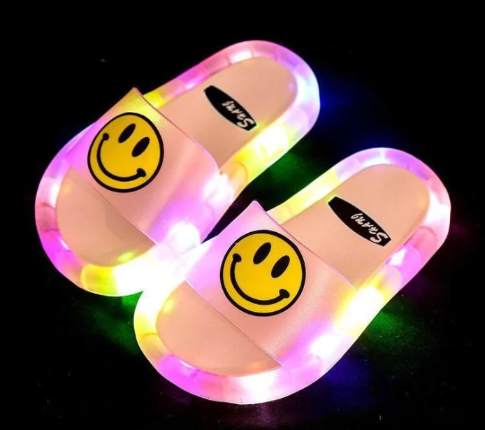 Children kids light up slippers LED Flash Light Outdoor Luminescent Smiling Face Flower Slippers