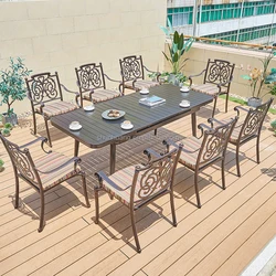 Hot selling outdoor  garden metal chair long table set with side table furniture  patio   iron dining Set for 8 seaters