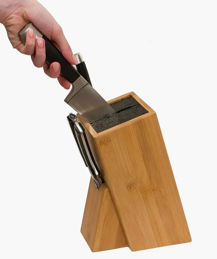 Wholesale Universal Slotless Bamboo Kitchen Plastic Fishing Rod Holder Knife Block With Black Bristles Insert