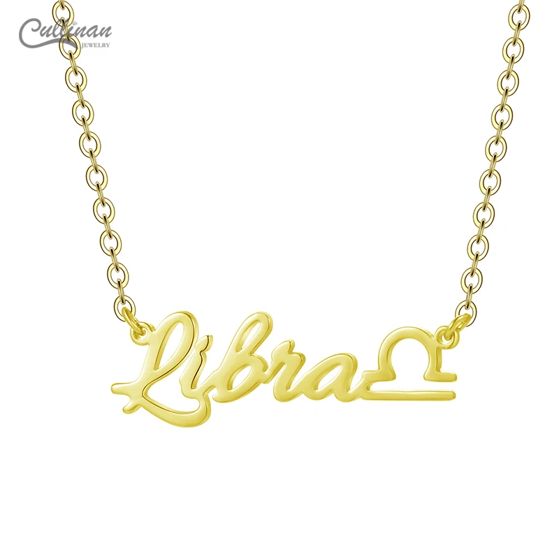 Wholesale Female Elegant 12 Gold Plated Rhinestone Zodiac Sign Necklace Brass Charms Jewelry Making Gold Chains Pendant with Cnc